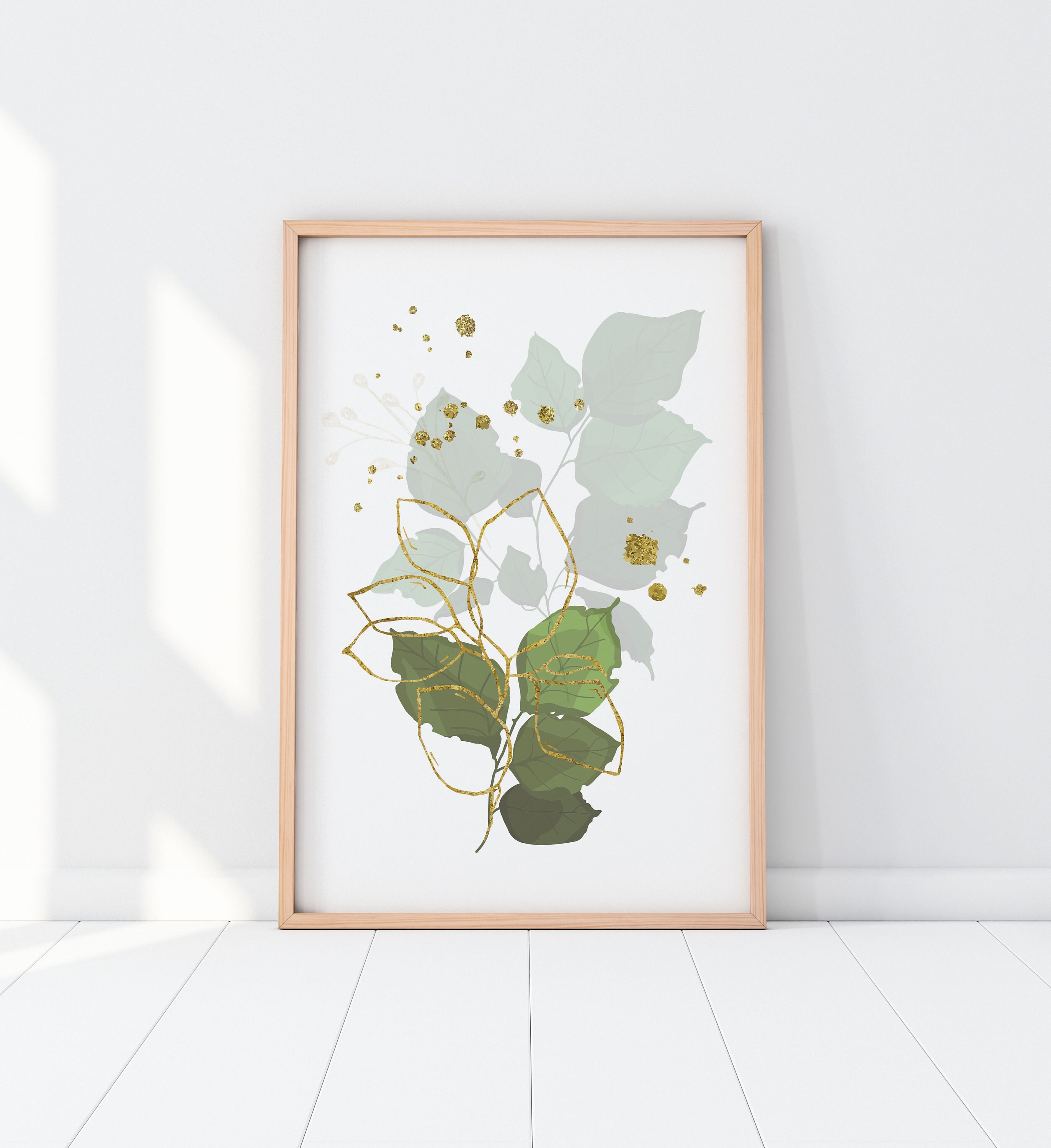 Green & Gold Botanical Leaf Wall Art Set of 3 Leaf Abstract Etsy UK