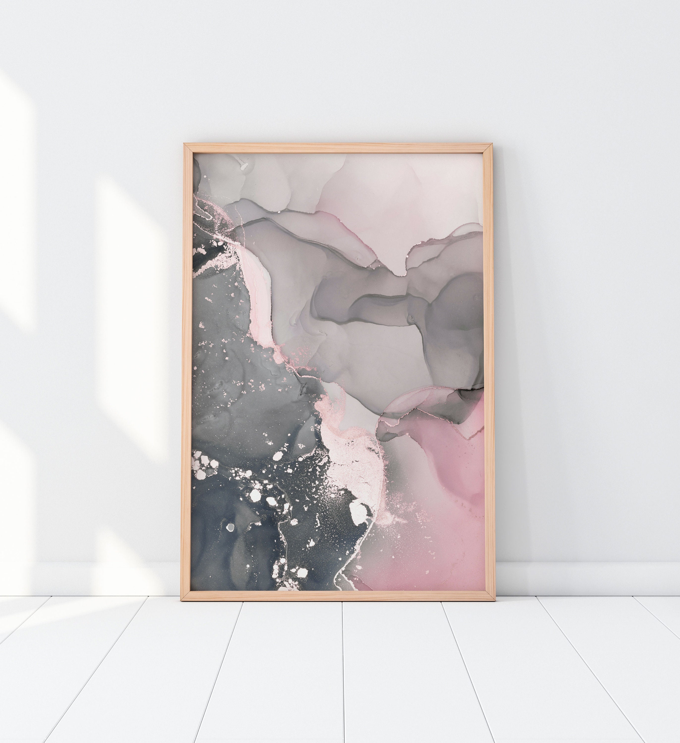 Pink and Grey Marble Print Set of 3 Pink Grey Contemporary Etsy