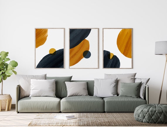 Navy and Orange Wall Art Color Block Art 