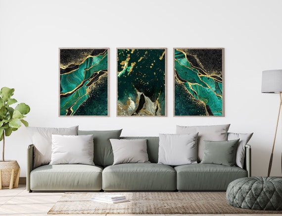 Wall Art, Abstract Print - Shapes Gold, Wall Norway Print Marble Black, Art, Green, Etsy Abstract, Green Poster, of 3, Set Framed Abstract Marble
