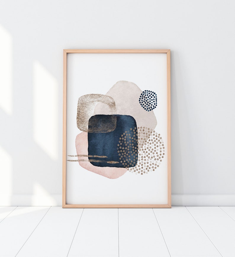Pink and Navy Contemporary Abstract Print Set Of 3 Navy Pink Etsy