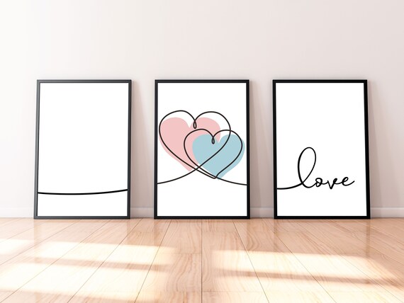 Framed Canvas Love Heart Set of 3, Heart Print, Digital Print, Love,  Doodle, Stretched Canvas Art, Rolled Print 
