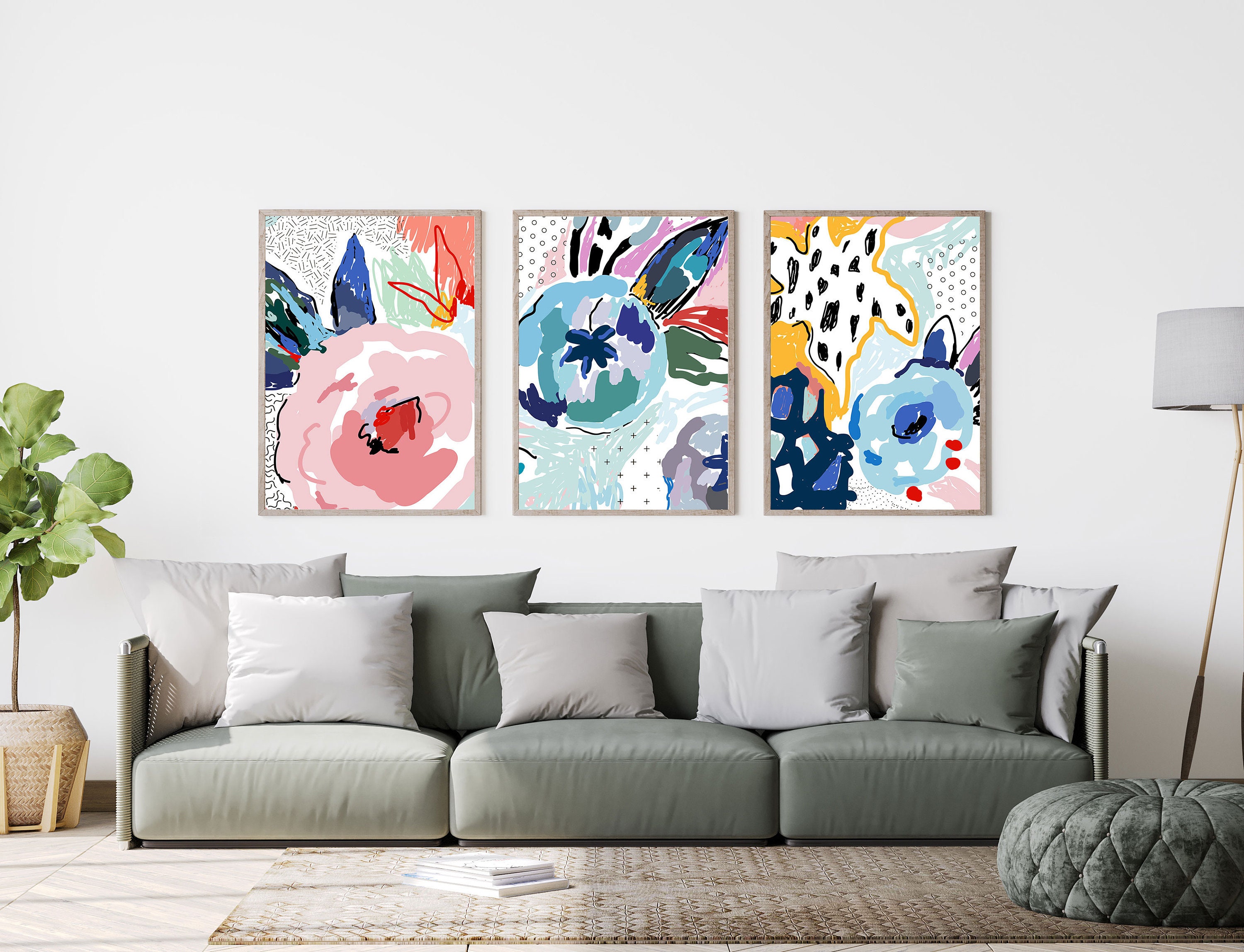 living room wall art abstract wall decor Abstract floral wall prints 