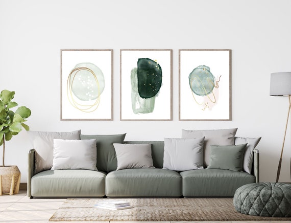 Green and Gold Contemporary Abstract Print Set of 3, Green, Gold,  Contemporary Abstract, Shapes Abstract Wall Art, Poster, Framed Wall Art -  Etsy Denmark