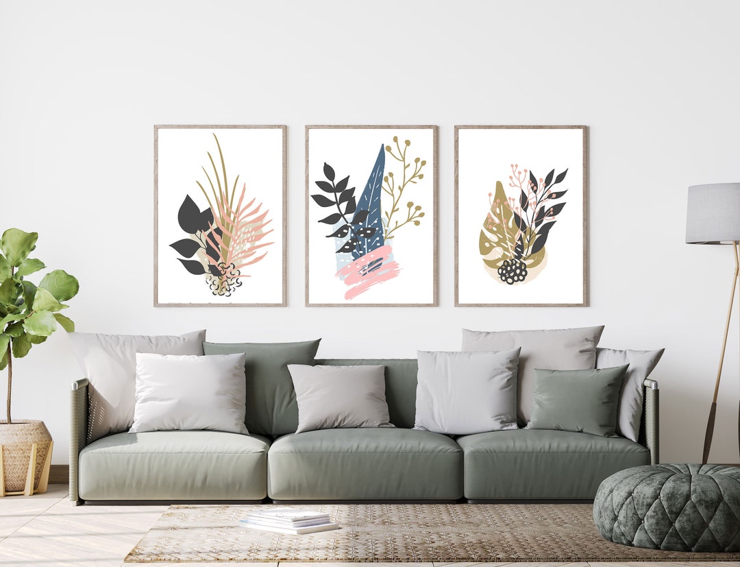 Botanical Pastel Print Set of 3 Leaf Abstract Shapes - Etsy