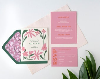 Colorful Modern Floral Wedding Invite Suite