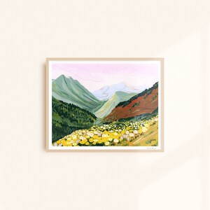 Glacier National Park Art Print - Colorful Landscape Painting with Wildflowers