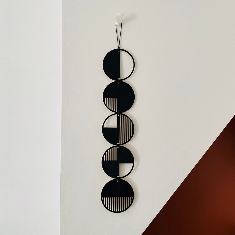 Black Stripe Plywood Wall Hanging: Geometric Monochrome Art image 4
