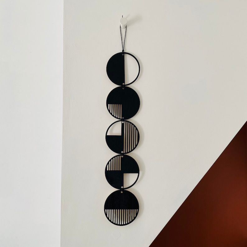 Black Stripe Plywood Wall Hanging: Geometric Monochrome Art image 8