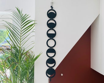 Black Moon Phases Wall Hanging: Boho Plywood Luna Art