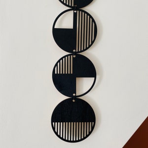 Black Stripe Plywood Wall Hanging: Geometric Monochrome Art image 3
