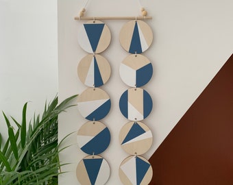 Blue Wall hanging - Modern Geometric Wall Art - Scandi Hygge Boho - Wall Hanging - wooden Wall hanging - Blue and White Decor