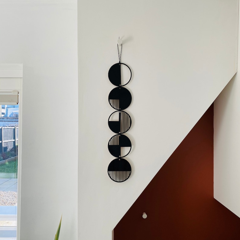Black Stripe Plywood Wall Hanging: Geometric Monochrome Art image 2