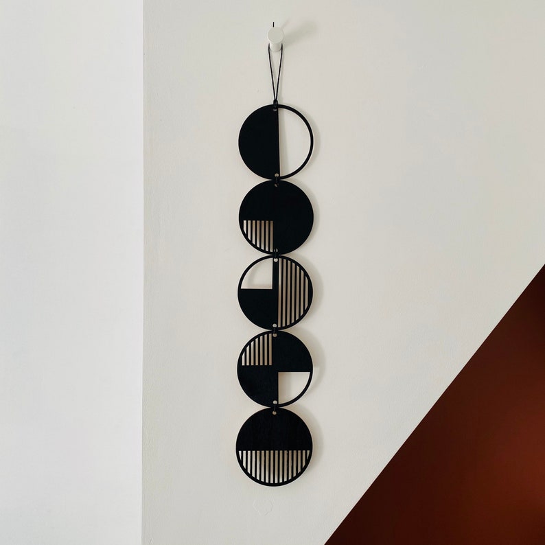 Black Stripe Plywood Wall Hanging: Geometric Monochrome Art image 9
