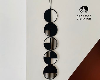 Black Stripe Plywood Wall Hanging: Geometric Monochrome Art