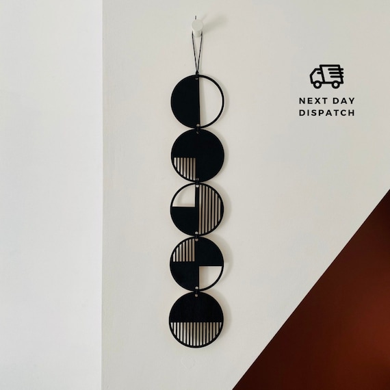 Black Stripe Plywood Wall Hanging: Geometric Monochrome Art