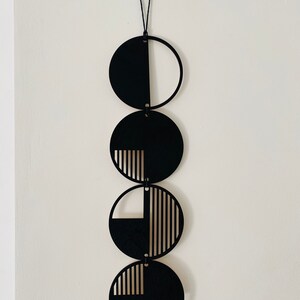 Black Stripe Plywood Wall Hanging: Geometric Monochrome Art image 5