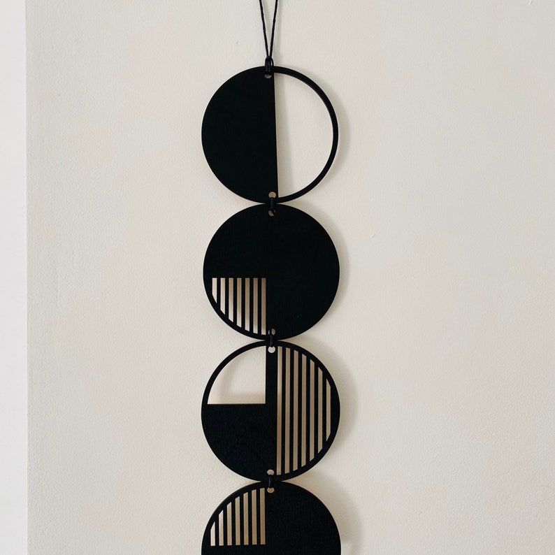 Black Stripe Plywood Wall Hanging: Geometric Monochrome Art image 5