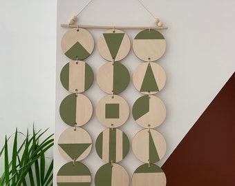 Large Wall Hanging - Olive Green Wall Hanging - Earthy Wall Art - Geometric Art - Plywood Decor -Wall Covering - Scandinavian Design Art