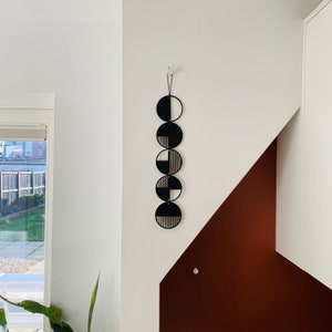 Black Stripe Plywood Wall Hanging: Geometric Monochrome Art image 7