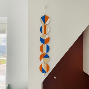 Wall hanging Colourful Geometric Plywood Scandi Hygge Boho Wall Hanging Wall Art multi Blue, Orange and White Decor image 1