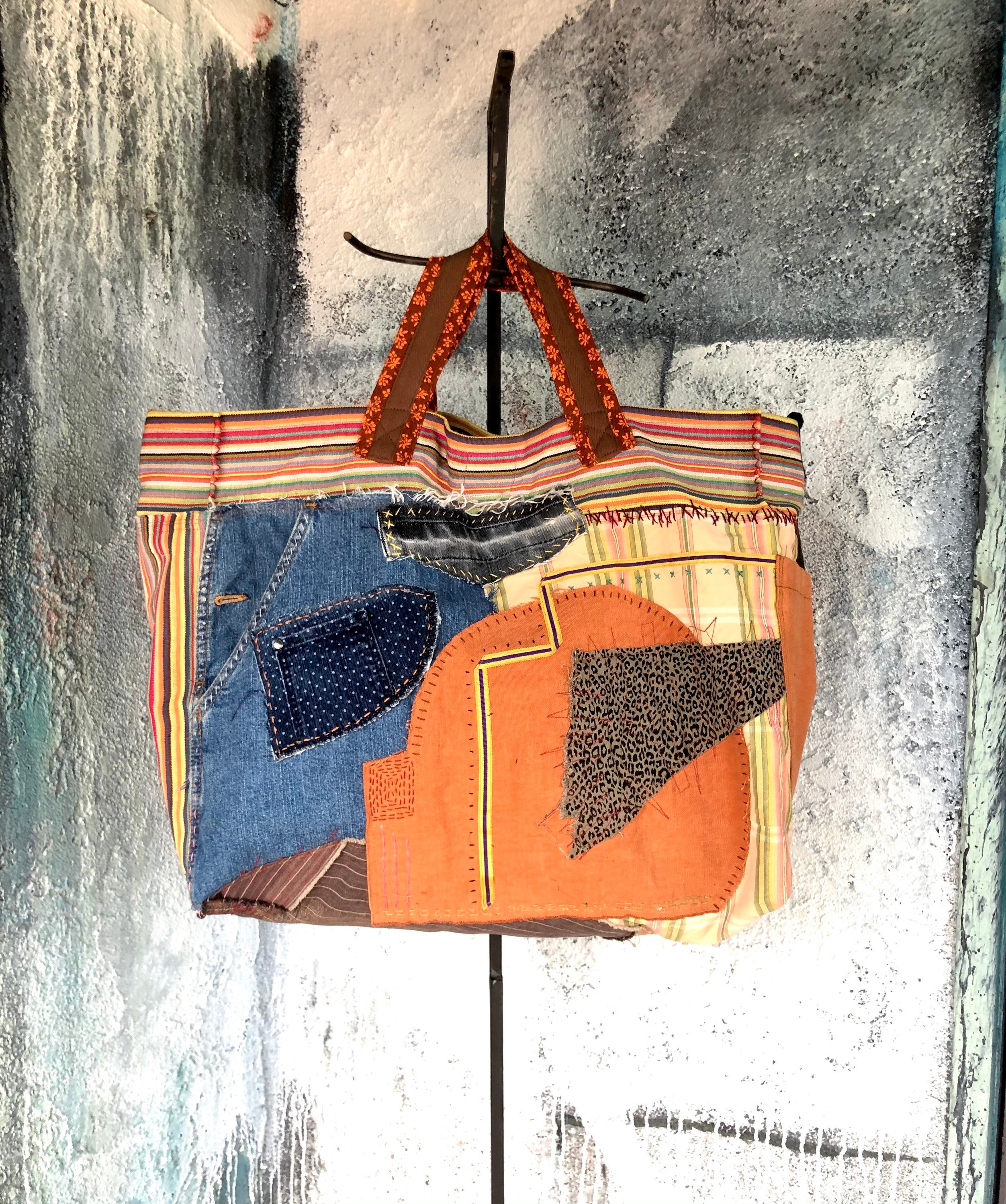 バッグ・カバンその他 DENIM PATCH WORK CLASSIC LOGO POUCH Vintage Denim Patchwork Bag - Etsy