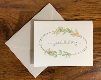 Cute Floral Congratulations Card - Congratulations Greeting Card - Floral Greeting Card - Watercolor Artwork