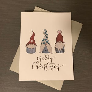 Cute Watercolor Christmas Gnome Cards and Holiday Gnome Cards Size A2 with Gray Envelope