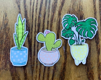 Set of cute houseplant stickers including snake plant sticker and cactus sticker and monstera sticker (Swiss Cheese Plant Sticker)