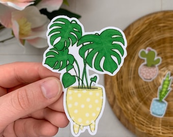 Naklejka z rośliną Monstera, naklejka z rośliną Swiss Cheese, naklejka z rośliną doniczkową na laptopa i naklejka na hydroflask, naklejka z rośliną Plant Mom