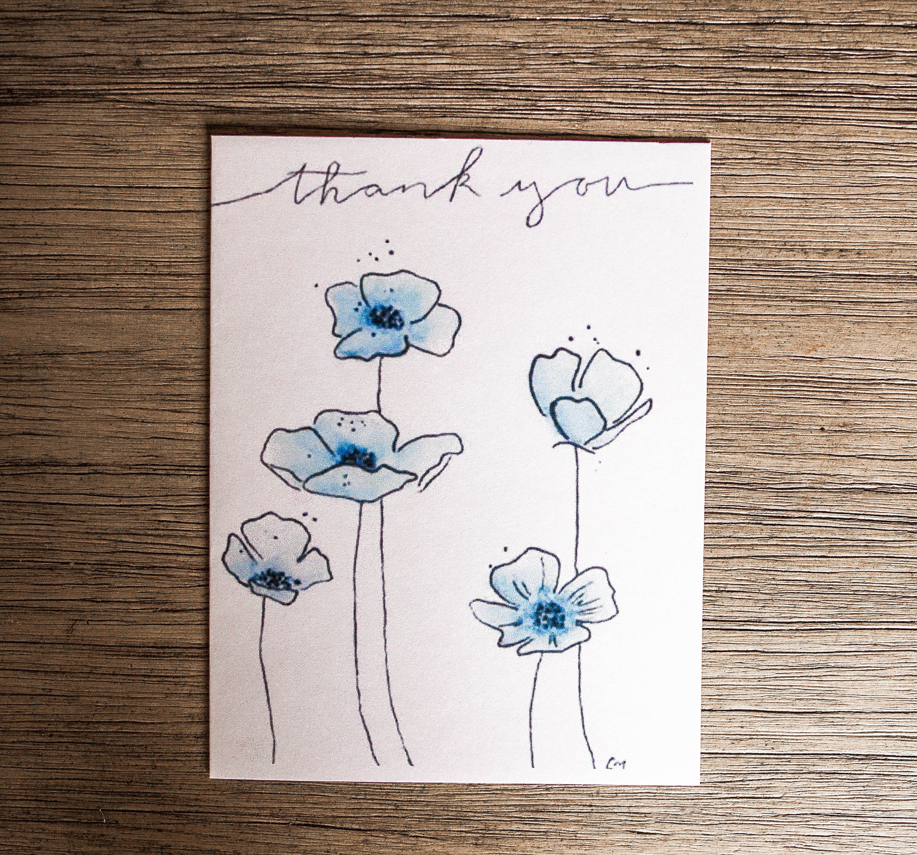 Blue Flower Watercolor Thank You Card With Envelope Size A2 Flower ...
