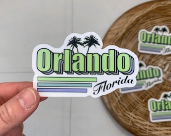 Pegatina impermeable de Orlando, Florida - Pegatina de regalo de palmera de Orlando - Pegatinas retro de Orlando para portátil - Pegatinas Hydroflask de Seattle