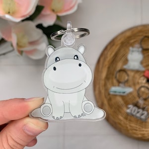 Cute Baby Hippo Keychain - Baby Animal Keychain - Baby Animal Hippo lover Gift - Adorable little animal gifts - Hippo gifts and accessories