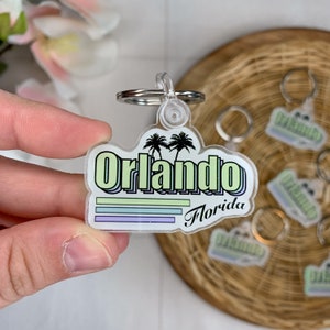 Waterproof Orlando Florida Keychain - Orlando palm tree gift keychain - Retro Orlando keychains - Orlando Keychain