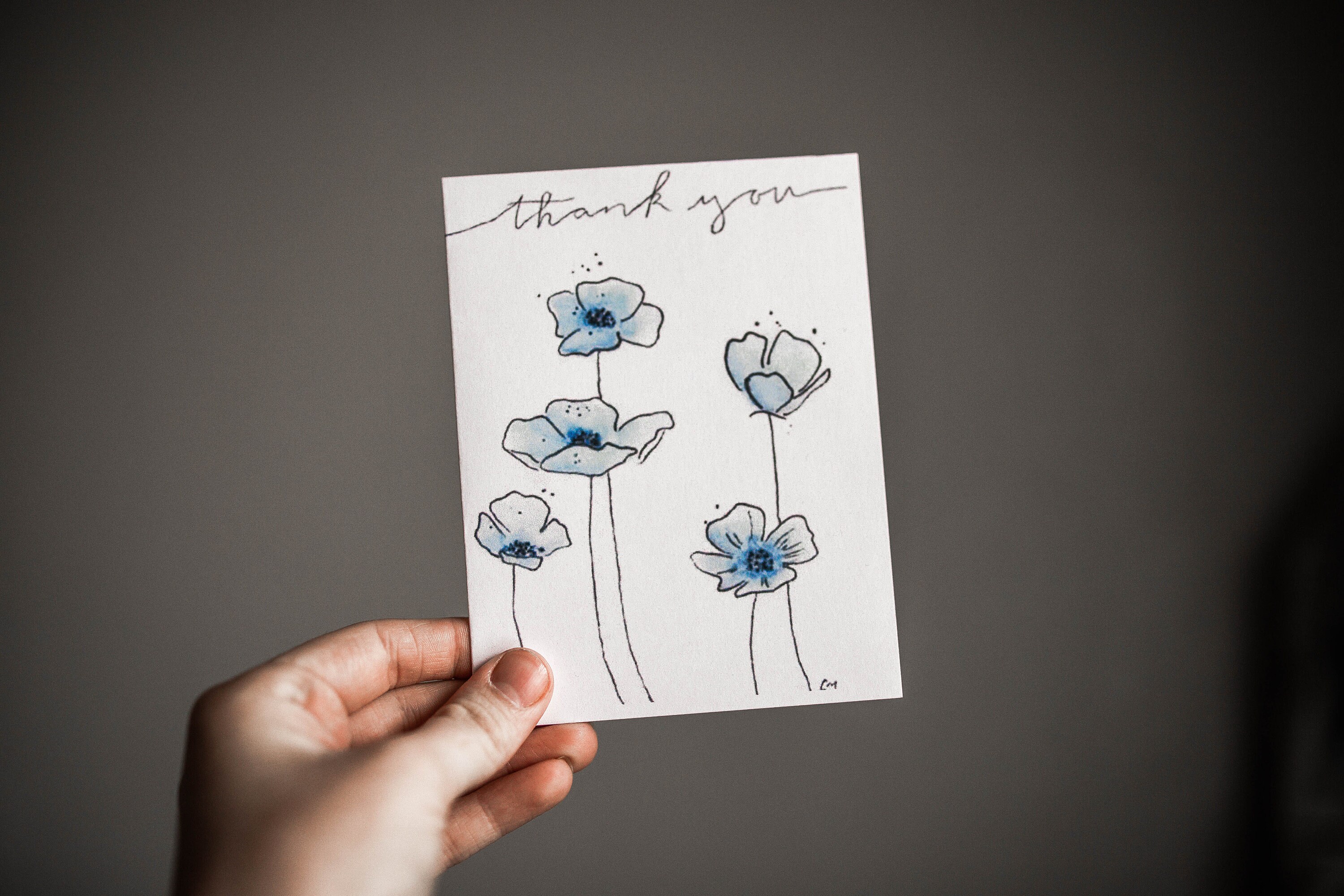 Blue Flower Watercolor Thank You Card With Envelope Size A2 Flower ...