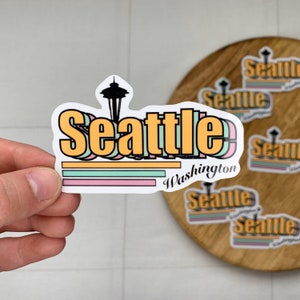 Waterproof Seattle Washington Sticker - Seattle Space Needle gift sticker - Retro Seattle stickers for laptop - Hydroflask Seattle Stickers