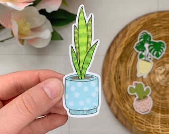 Cute Snake Plant Sticker, House Plant Sticker, Plant mom, cute plant sticker, sticker for hydroflask, sticker for laptop