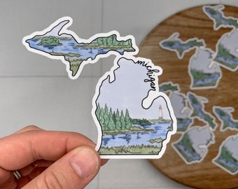 Cute Michigan Sticker - Waterproof Die cut Michigan nature sticker - Michigan gifts - Great Lakes Michigan State Sticker - MI Sticker