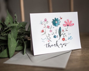 Flower Thank You Card - Thank You Card Set - Colorful Thank You Card - Watercolor Thank You Card