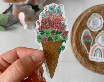 Cute Ice Cream Cone Sticker with flowers - Cute and fun summer sicker - Summer Fun Floral Sticker