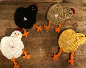 Chicken Butt Crochet Coaster or Applique Set (Now Available in More Colors!)