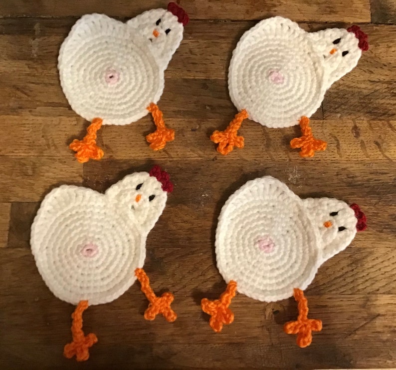 Chicken Butt Crochet Coaster or Applique Set Now Available in More Colors image 6