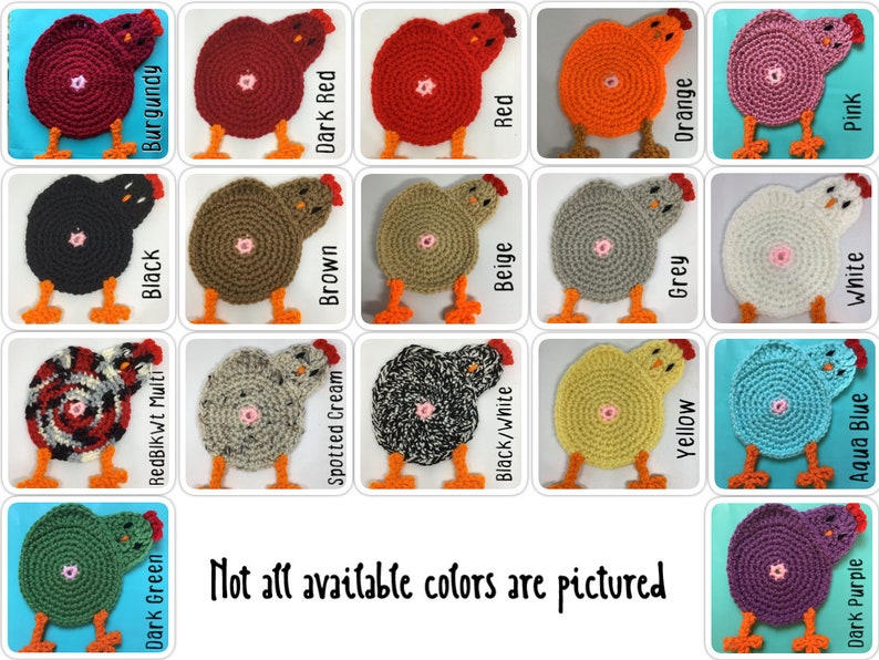 Chicken Butt Crochet Coaster or Applique Set Now Available in More Colors image 7