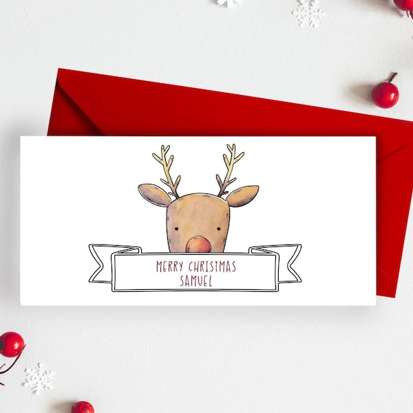 Personalised - Super Cute Reindeer Christmas Money/Gift Wallet - MW234