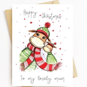 Happy Christmas Mum/Dad/Auntie - Cute Reindeer Christmas card with envelope