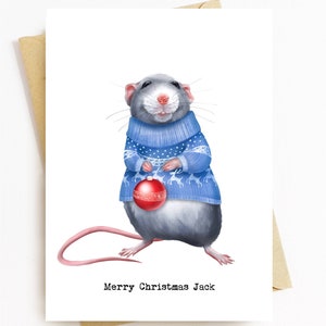 Personalised Cute Rat Christmas card (and Envelope) - FREE UK postage