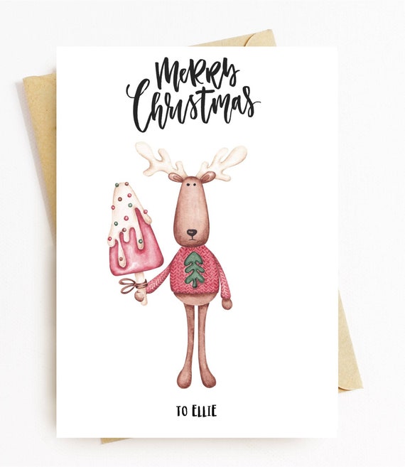 Personalised Reindeer Christmas Card (and Envelope) FREE UK