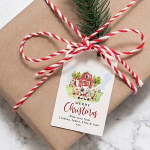 18 White Personalised Christmas Tags - On The Farm - Farm Animals  (twine/string not included)