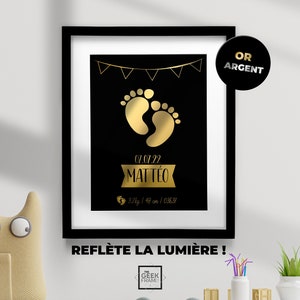 Affiche brillante effet métallisé personnalisable naissance, Baby Shower