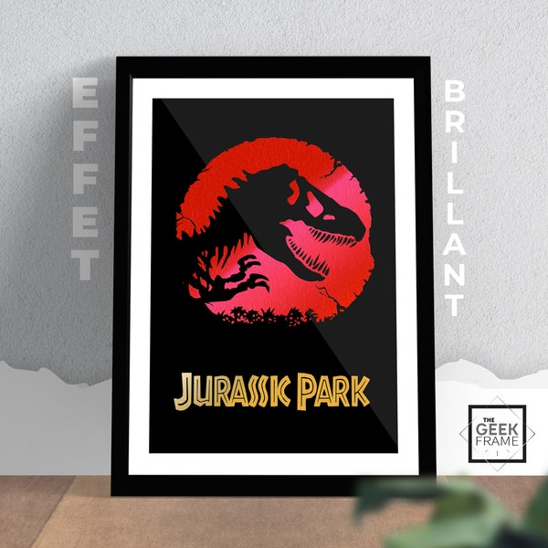 Décoration Geek : affiche brillante effet métallisé or/argent reproduction Jurassic Park